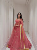 Solid Peach Flare Anarkali & Netted Dupatta কোড-G2