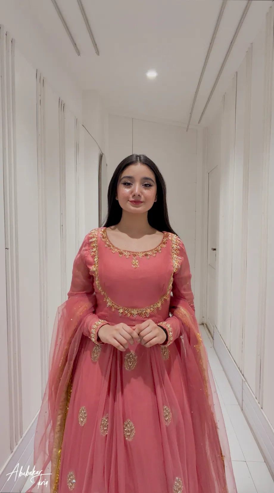 Solid Peach Flare Anarkali & Netted Dupatta কোড-G2