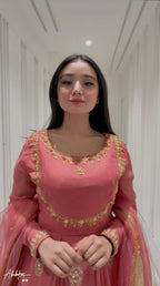 Solid Peach Flare Anarkali & Netted Dupatta কোড-G2