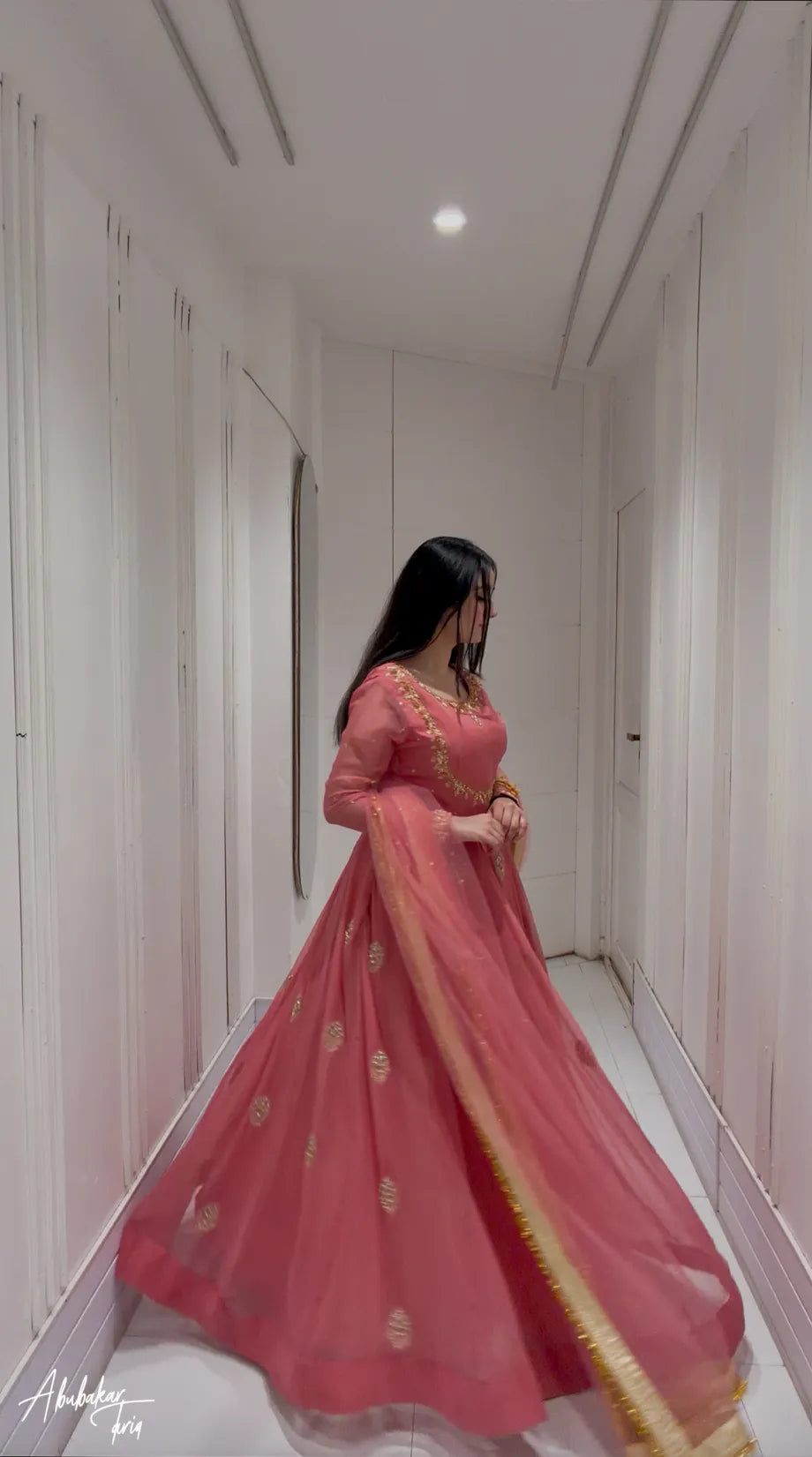 Solid Peach Flare Anarkali & Netted Dupatta কোড-G2