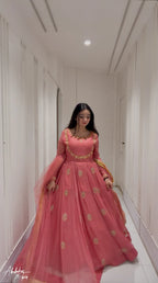 Solid Peach Flare Anarkali & Netted Dupatta কোড-G2