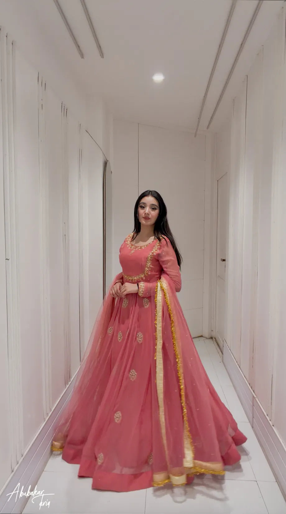 Solid Peach Flare Anarkali & Netted Dupatta কোড-G2